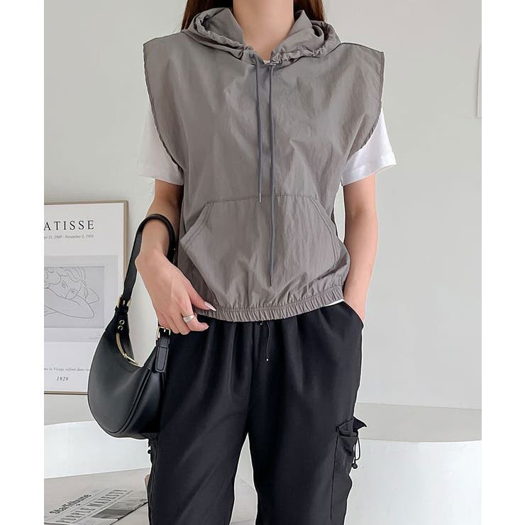 チャコール | ノースリーブパーカー レディース 夏 | VIVID LADY