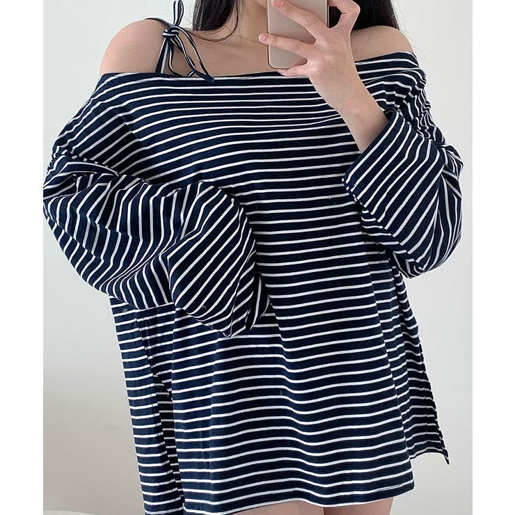 ネイビー | オフショルダー カットソー Tシャツ | VIVID LADY