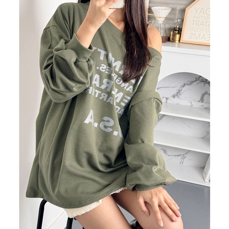 高品質 ボートネック オーバーサイズ Tシャツ[品番：KH000015265 サブカルチャー