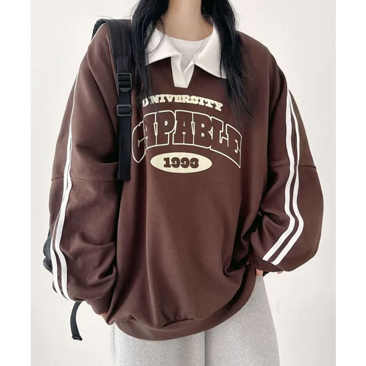 ラグランルーズロンT カラー付き オーバーサイズ[品番