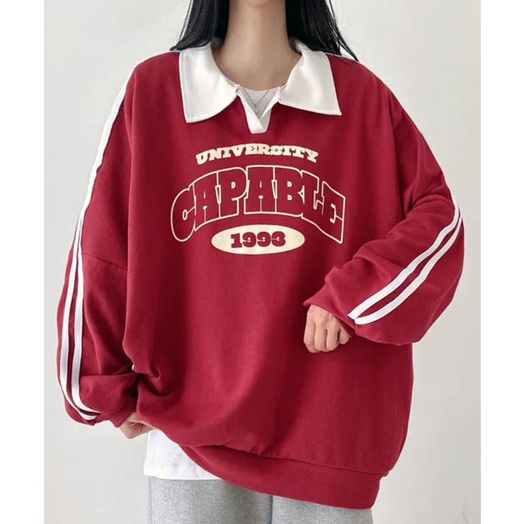 ラグランルーズロンT カラー付き オーバーサイズ[品番