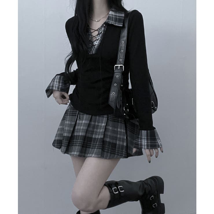 レース編みチェック配色シャツカットソー | VIVID LADY | 詳細画像13 