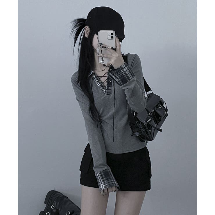 レース編みチェック配色シャツカットソー | VIVID LADY | 詳細画像18 