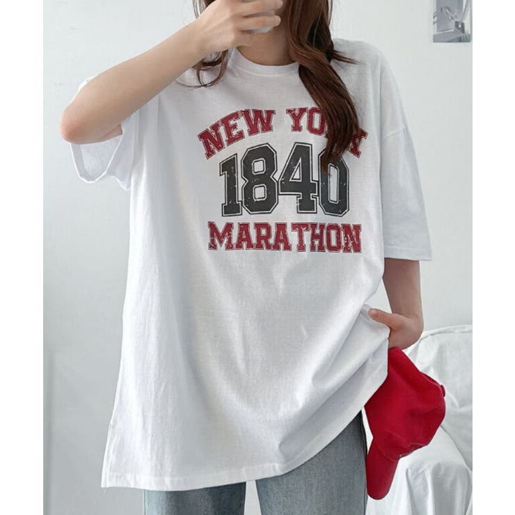 文字プリントオーバーサイズTシャツ 半袖[品番：KH000015385