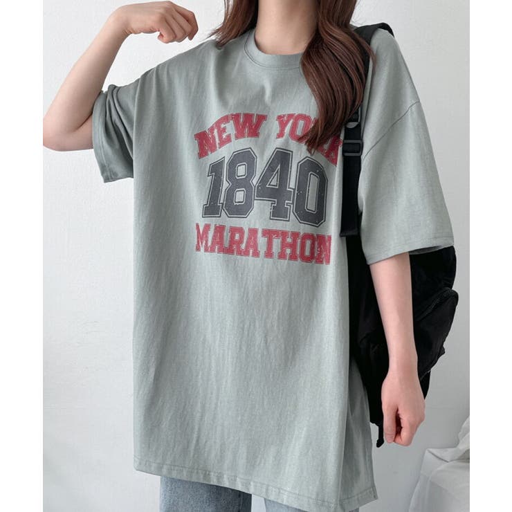 文字プリントオーバーサイズTシャツ 半袖[品番：KH000015385