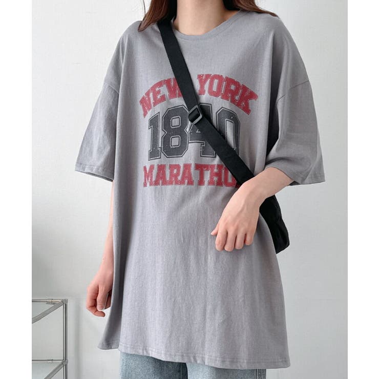 文字プリントオーバーサイズTシャツ 半袖[品番：KH000015385