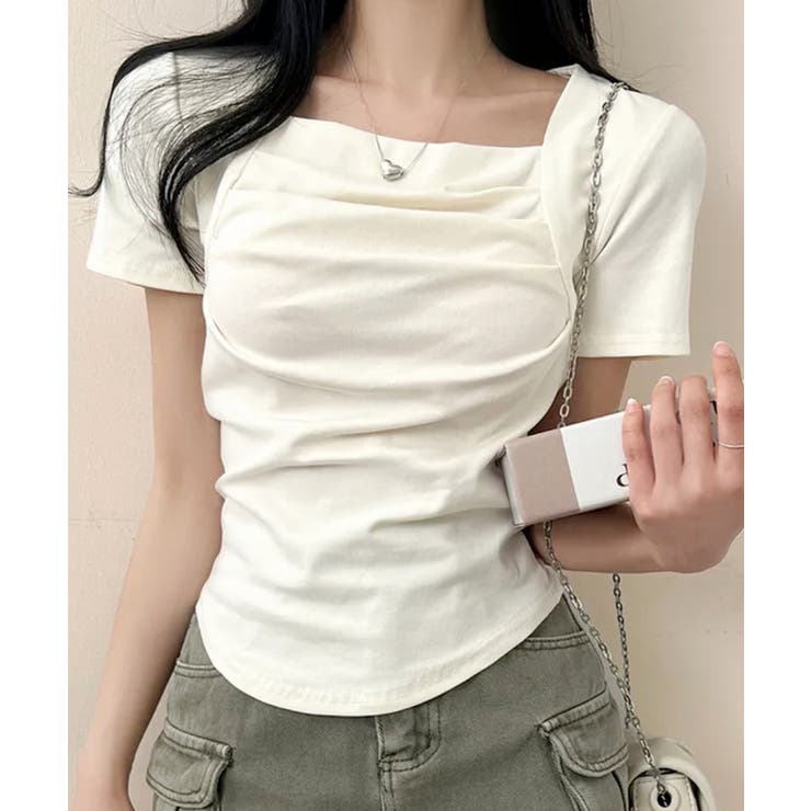 スクエアネックドレープ 半袖 Tシャツ | VIVID LADY | 詳細画像1 