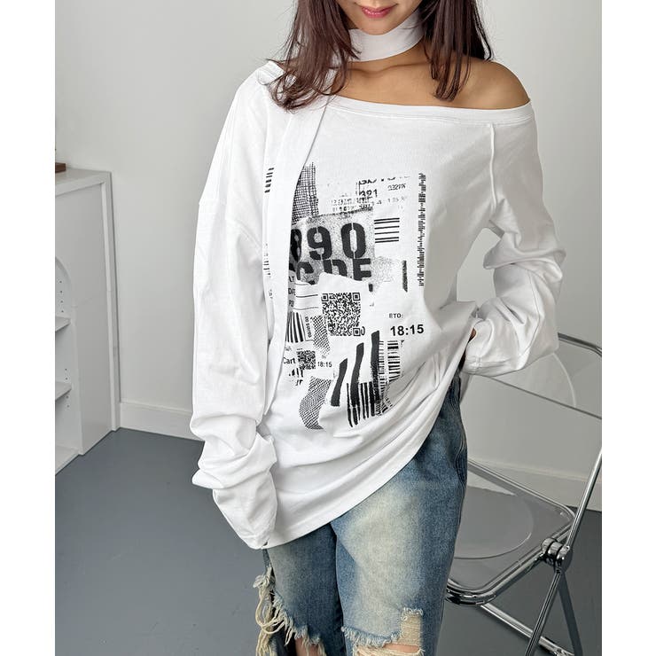 オフショルダー長袖Tシャツ ストール付[品番：KH000015371