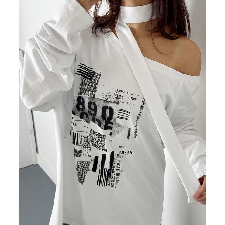 オフショルダー長袖Tシャツ ストール付[品番:KH000015371 オフショルダー長袖Tシャツ ストール付[品番:KH000015371