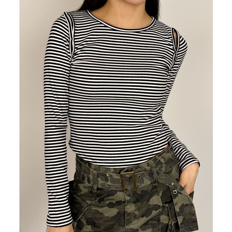 ブラック | オープンショルダー Tシャツ 肩出しTシャツ | VIVID LADY