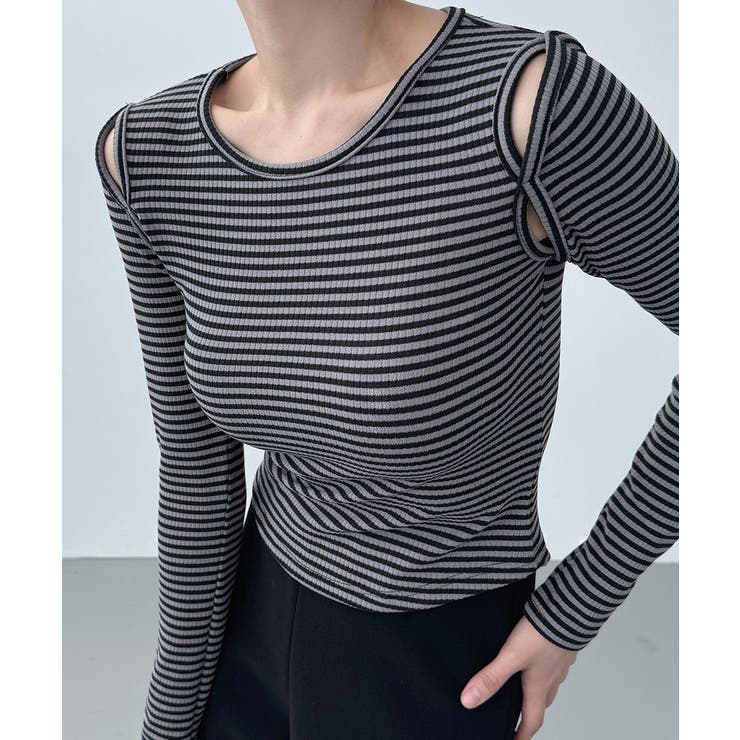 チャコール | オープンショルダー Tシャツ 肩出しTシャツ | VIVID LADY