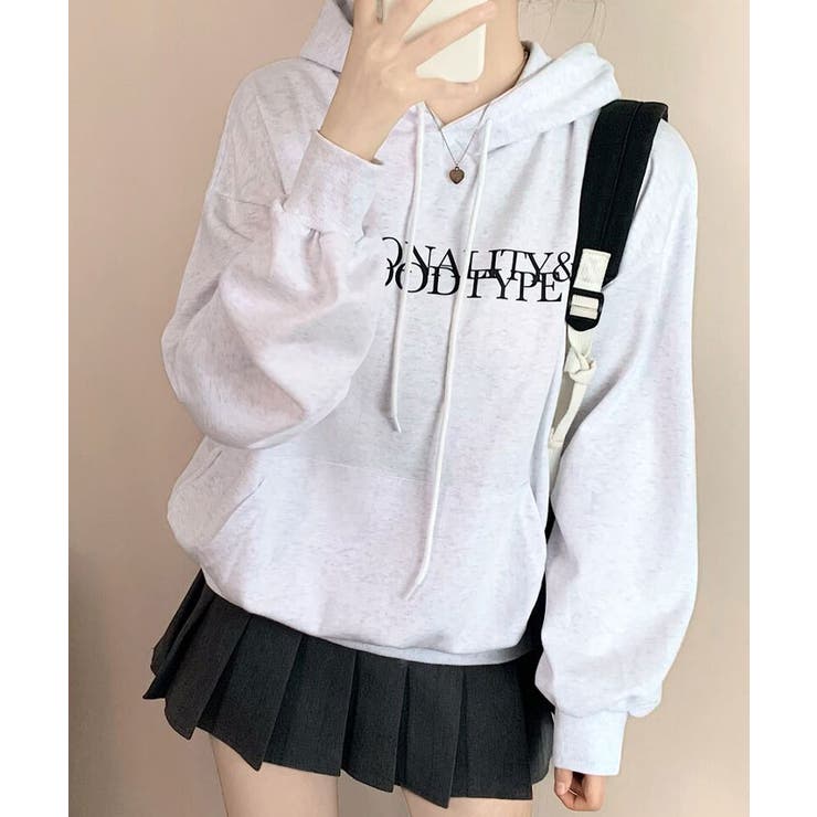 ホワイトメランジ | すっきりとしたポイントになる配色レタリングのパーカー トップス レディース | VIVID LADY