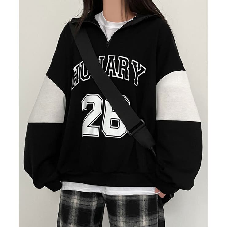 ブラック | 春ロゴ入りアノラックトレーナー レディース 長袖 | VIVID LADY