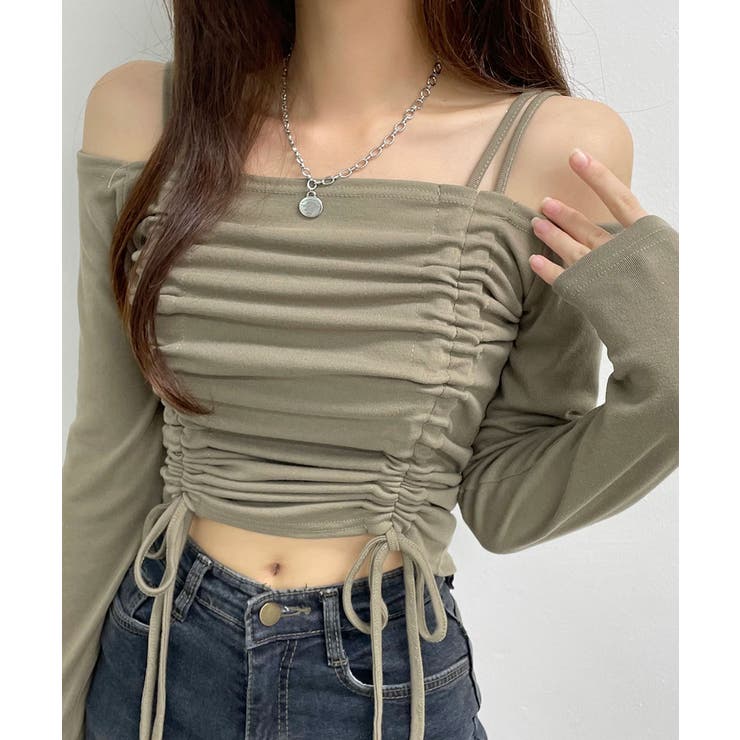 ルーシングオフショルダー長袖Tシャツ レディース 秋[品番