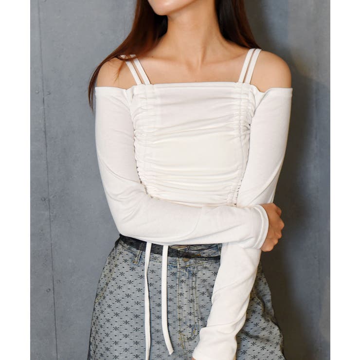 ルーシングオフショルダー長袖Tシャツ レディース 秋[品番