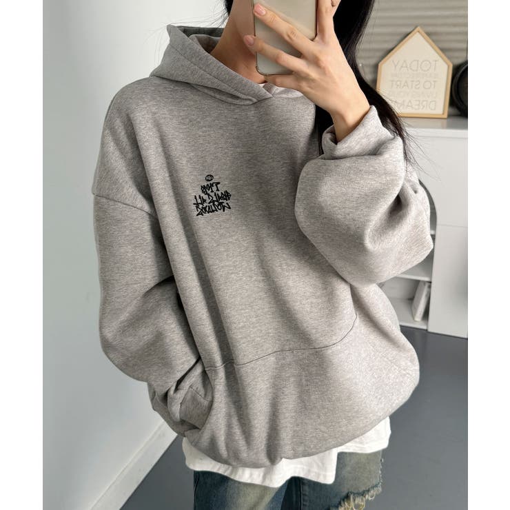ふわふわ 裏毛 ロング パーカー 白 美シルエット フード