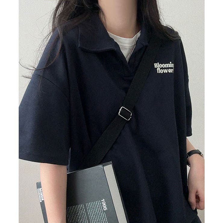 襟付きロゴ入り半袖Tシャツ レディース 夏[品番:KH000014620 襟付きロゴ入り半袖Tシャツ レディース 夏[品番:KH000014620