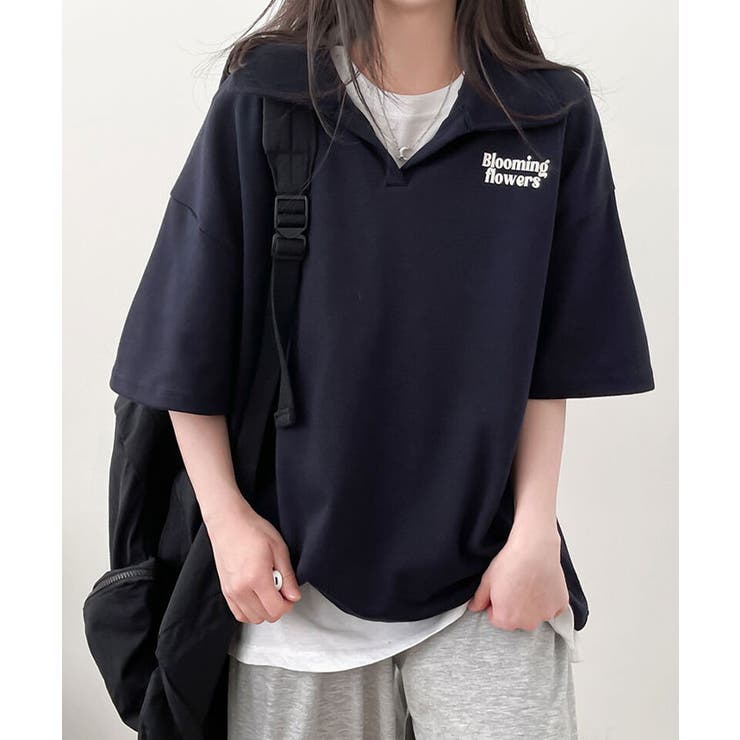 襟付きロゴ入り半袖Tシャツ レディース 夏[品番：KH000014620