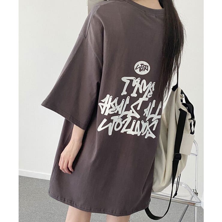 チャコール | 前後ロゴ入り半袖Tシャツ レディース 夏 | VIVID LADY