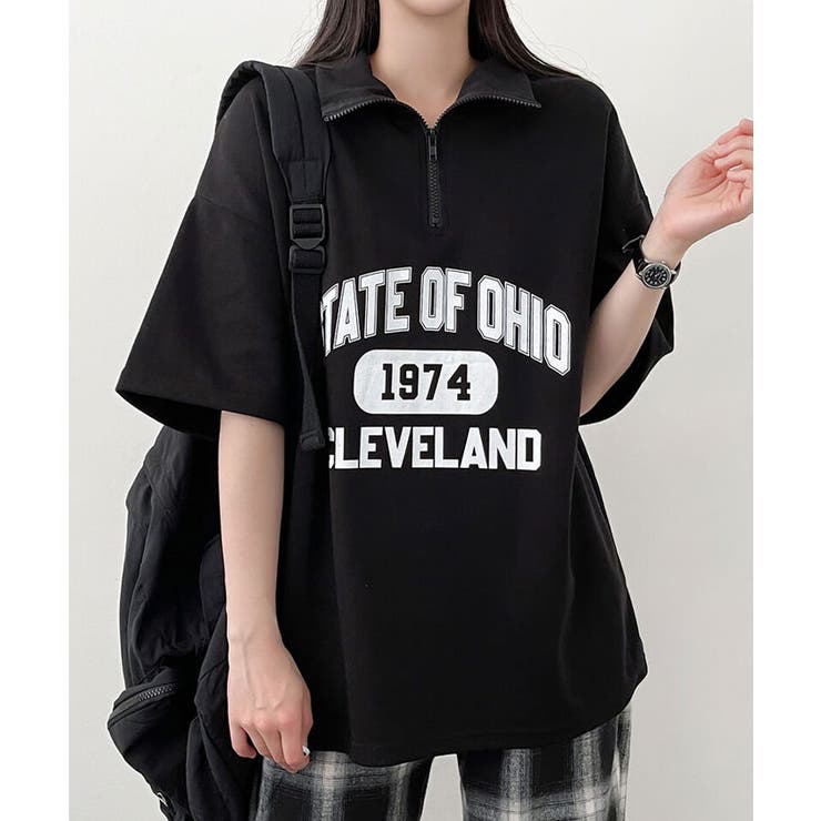 ブラック | ロゴプリント半袖Tシャツ レディース 夏 | VIVID LADY