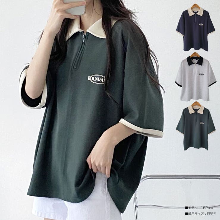 tシャツ トップ 襟 zip