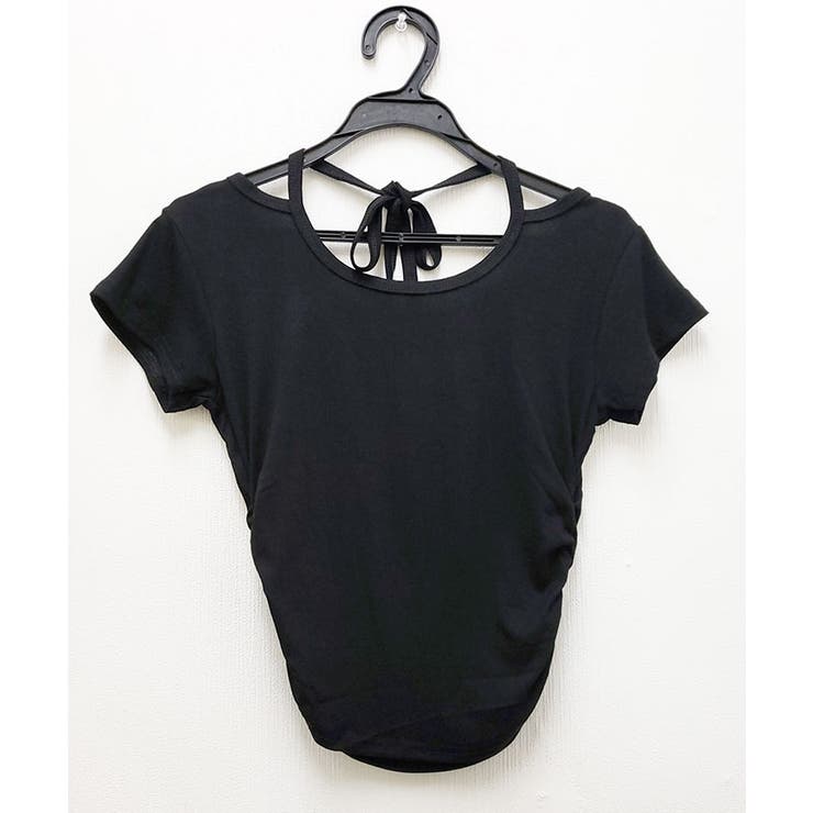 ブラック | リボン付ネック半袖tシャツ レディース 半袖 | VIVID LADY