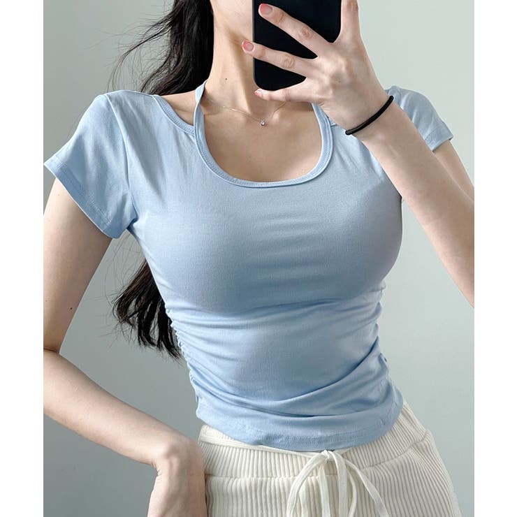 スカイブルー | リボン付ネック半袖tシャツ レディース 半袖 | VIVID LADY