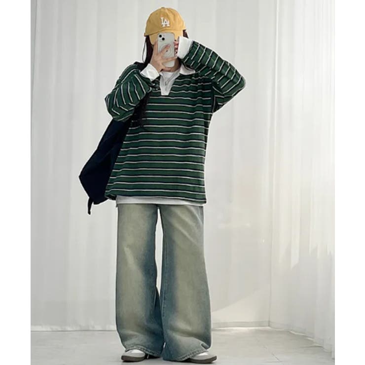 配色襟 ラガーシャツ風 ボーダートップス | VIVID LADY | 詳細画像5 