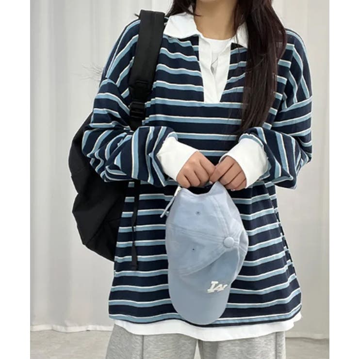 配色襟 ラガーシャツ風 ボーダートップス | VIVID LADY | 詳細画像10 