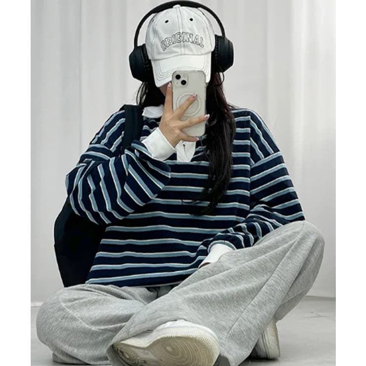 配色襟 ラガーシャツ風 ボーダートップス | VIVID LADY | 詳細画像14 