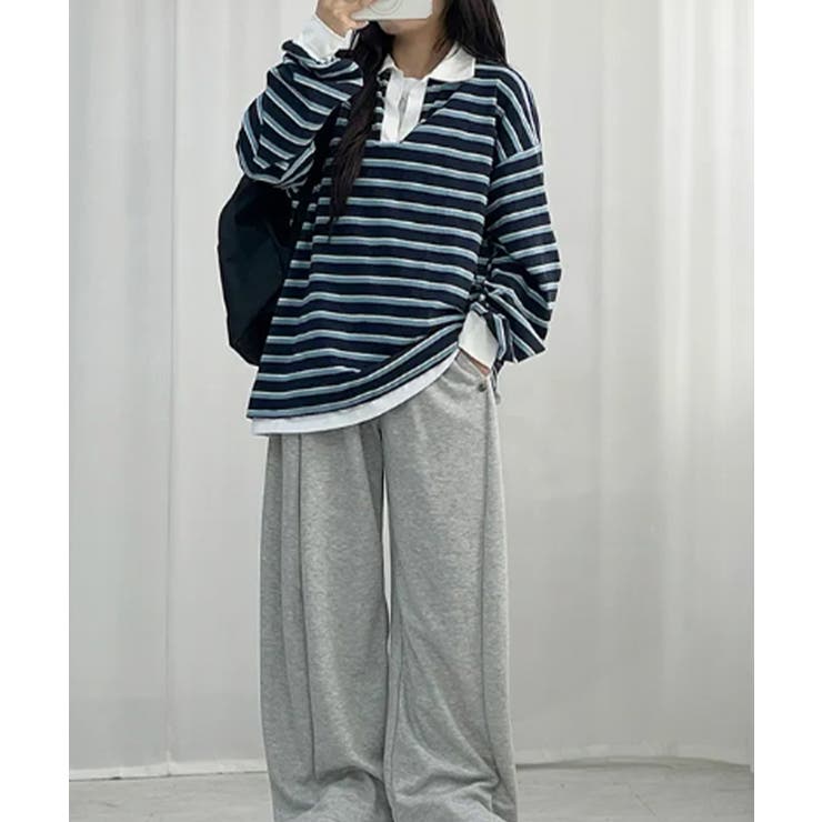 配色襟 ラガーシャツ風 ボーダートップス | VIVID LADY | 詳細画像15 