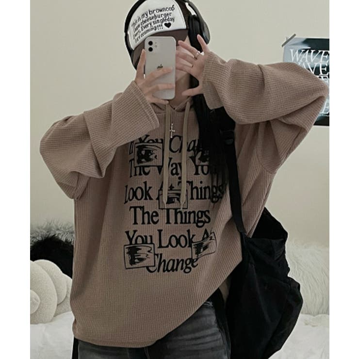 ワッフル プルオーバーパーカー フード付き トップス | VIVID LADY | 詳細画像8 