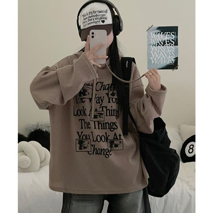 ワッフル プルオーバーパーカー フード付き トップス | VIVID LADY | 詳細画像10 