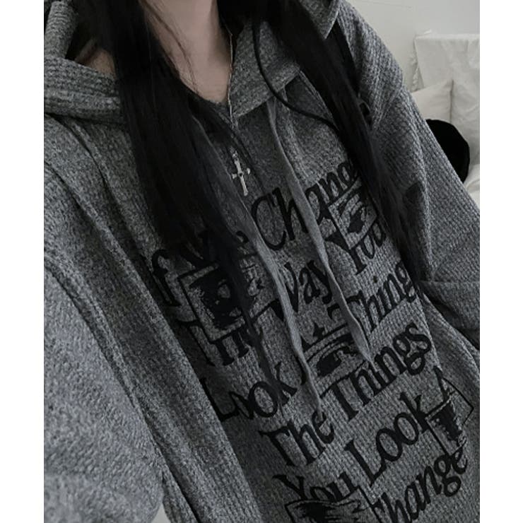 ワッフル プルオーバーパーカー フード付き トップス | VIVID LADY | 詳細画像16 