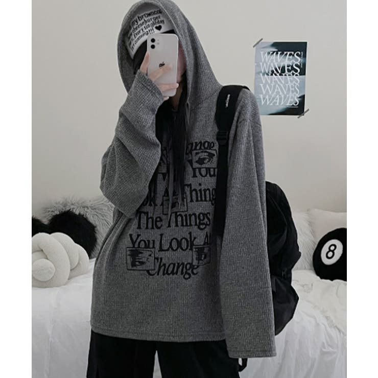 ワッフル プルオーバーパーカー フード付き トップス | VIVID LADY | 詳細画像17 