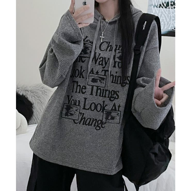 ワッフル プルオーバーパーカー フード付き トップス | VIVID LADY | 詳細画像22 