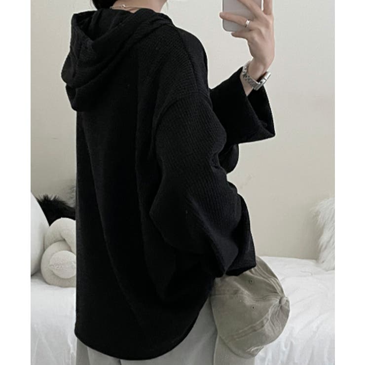 ワッフル プルオーバーパーカー フード付き トップス | VIVID LADY | 詳細画像29 