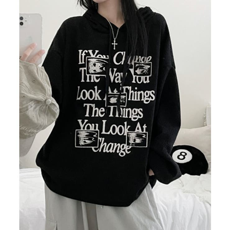 ワッフル プルオーバーパーカー フード付き トップス | VIVID LADY | 詳細画像32 