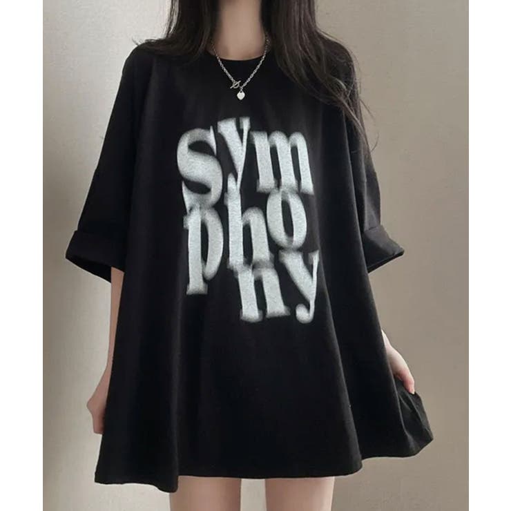 ぼやけ文字プリント ボクシー 半袖Tシャツ[品番：KH000015538
