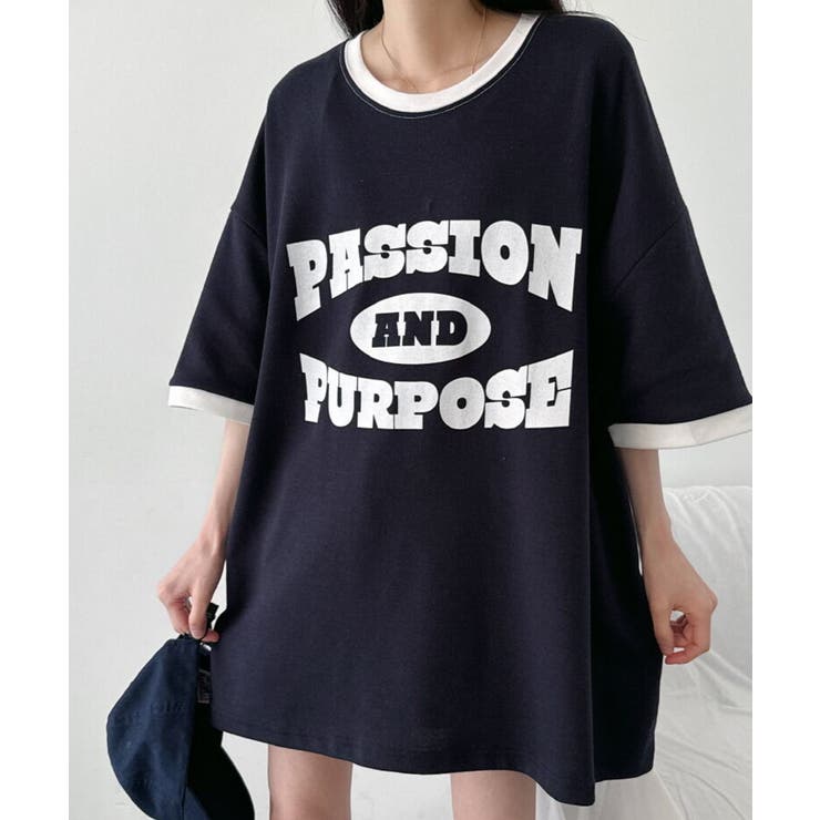配色ライン オーバーサイズTシャツ[品番：KH000015580]｜VIVID