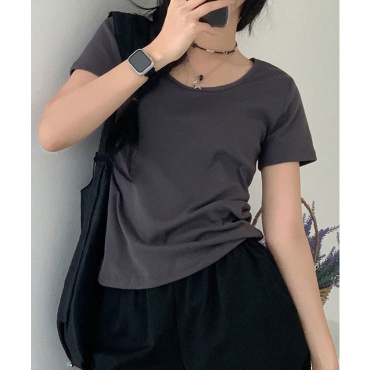 チャコールグレー | クルーネック シンプル半袖Tシャツ | VIVID LADY
