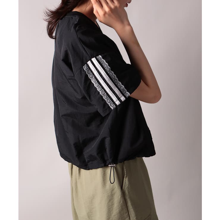 レースラインスリーブ シャカシャカVネックプルオーバー[品番
