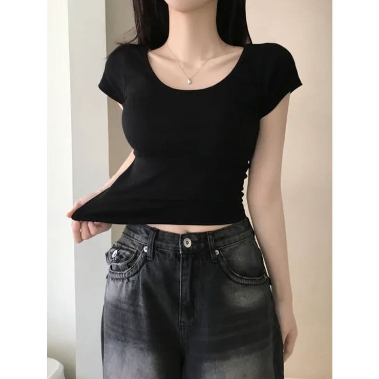 バックレースアップ クロップドTシャツ[品番：KH000015638