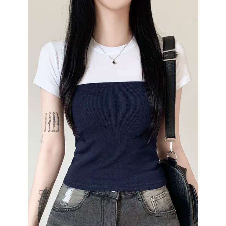 バストラインバイカラー半袖Tシャツ | VIVID LADY | 詳細画像1