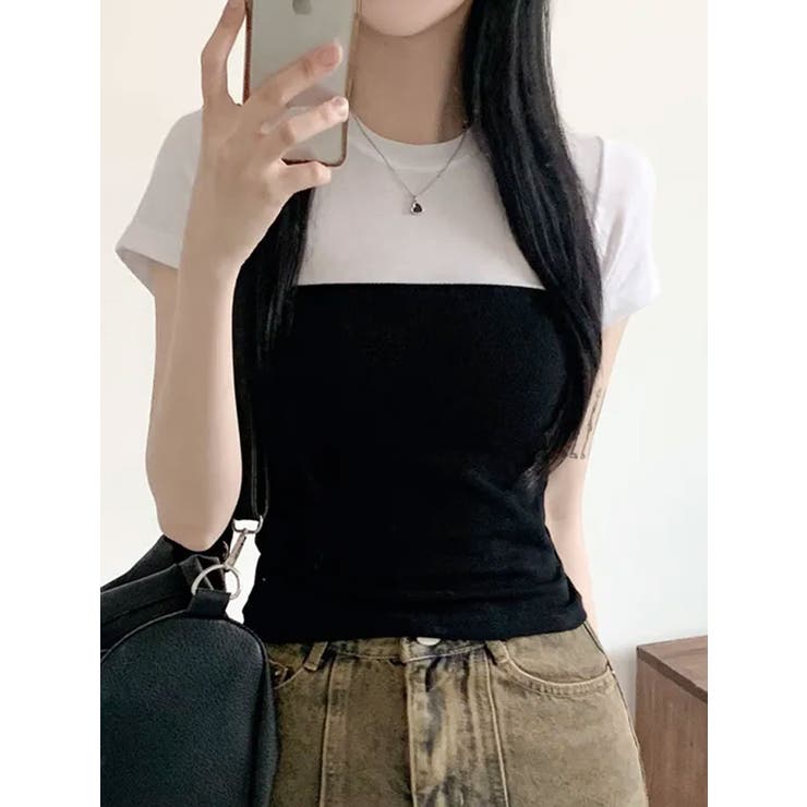 バストラインバイカラー半袖Tシャツ | VIVID LADY | 詳細画像16