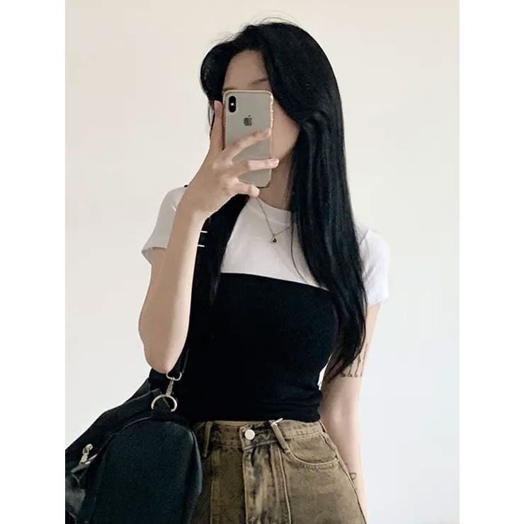 バストラインバイカラー半袖Tシャツ | VIVID LADY | 詳細画像17