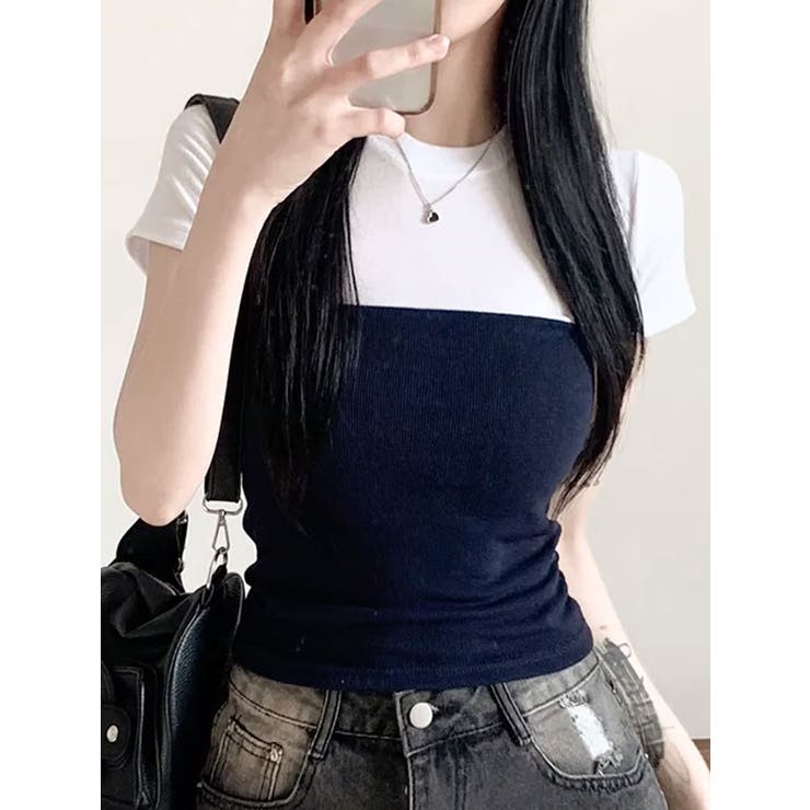 バストラインバイカラー半袖Tシャツ | VIVID LADY | 詳細画像2