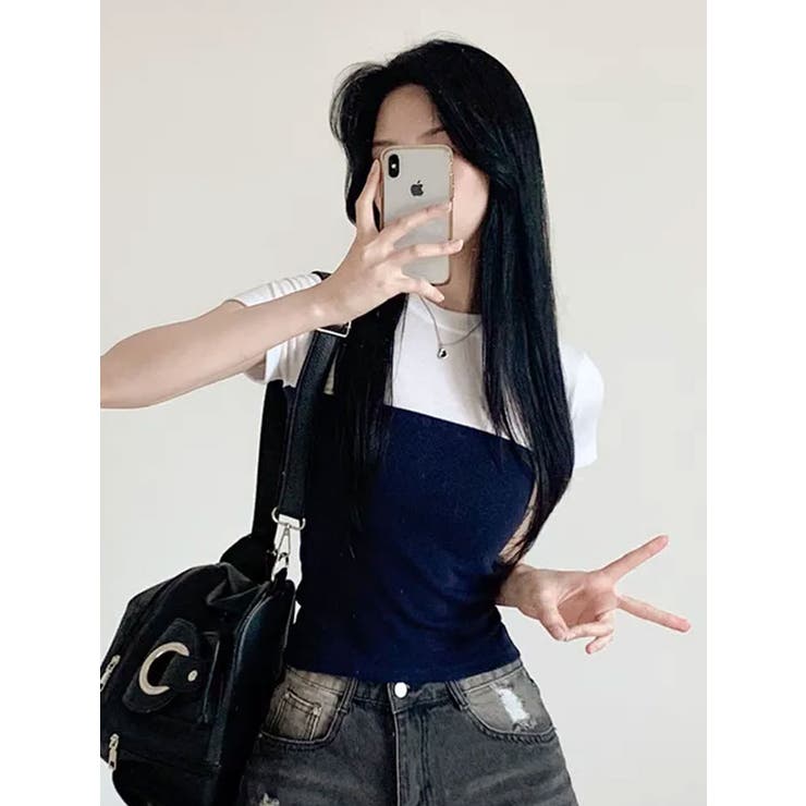 バストラインバイカラー半袖Tシャツ | VIVID LADY | 詳細画像5