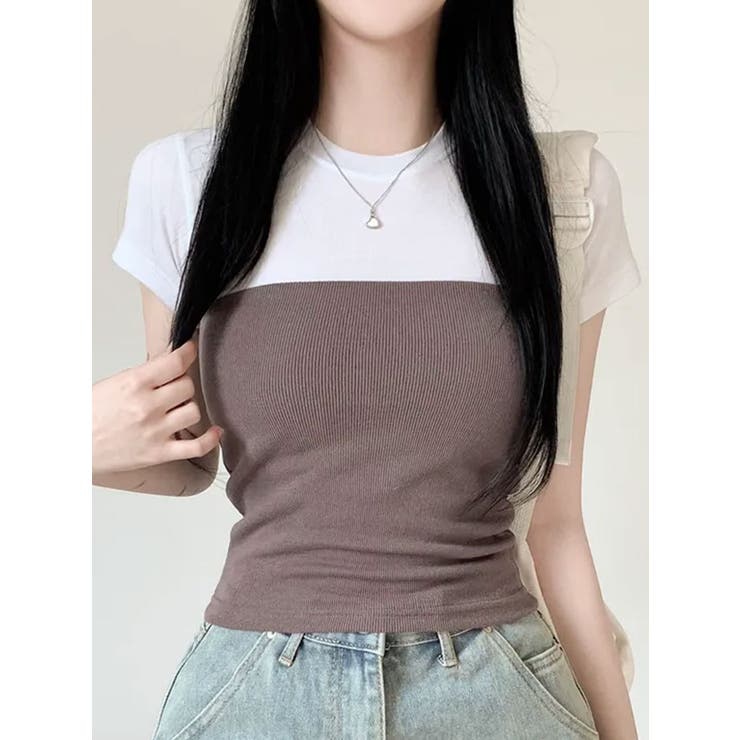 バストラインバイカラー半袖Tシャツ | VIVID LADY | 詳細画像8
