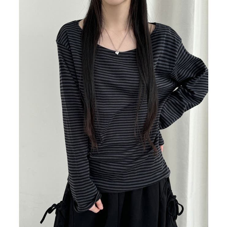 GRANCY ボーダーロンT GRANCY】Patterned All Over Rhinestone Graphic Longsleeve